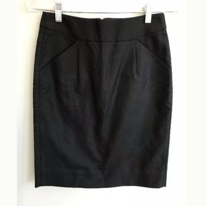 J CREW Pencil Skirt Black w/Pockets Cotton Size 00